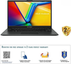 ASUS Vivobook GO 14 E140FA-NK185W (Mixed Black) Slim Laptop, R5 7520U 8GB 512GB PCIE G3 SSD, AMD Radeon, WIN11 HOME, 14-inch, HD Webcam, Fingerprint, Eng-Arb-Keyboard.