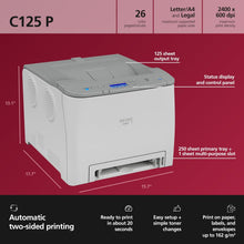 RICOH C125 P Color Laser Printer | 26ppm | Secure Wireless | Easy Change Toner | WiFi, AirPrint, Mopria, Ethernet, USB | Duplex Printing