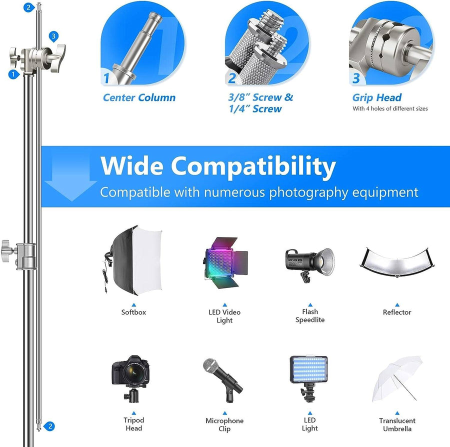Neewer Pro 100% Stainless Steel Heavy Duty C Stand with Boom Arm - Max Height 331cm Photography Light Stand with 120cm Holding Arm