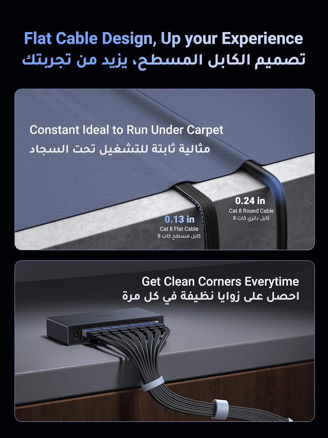 UGREEN Ethernet Cable 15M Cat 8 Internet Network Cable Flat Braided Shielded 40Gbps 2000MHz RJ45 Cord Compatible with Router Modem Xbox Gaming Switch PS5 PS4 PC TV Mac Laptop