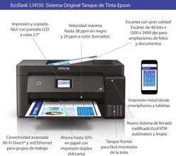 Epson Multifunctional Ecotank L14150 Duplex, Business Colour Ink Tank with ADF for Wide Format, Wi-Fi Direct - Ethernet, Fax