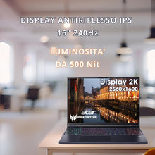 Acer Predator Helios Neo 16 AI Pc Gaming, Notebook Gaming Ultra 9 275HX, 32GB RAM DDR5, SSD 1TB PCIe, Display 16