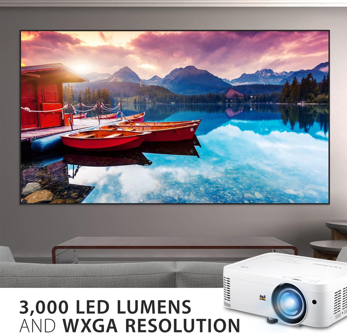ViewSonic LS550WH, 3,000 LED Lumens WXGA LED Business/Education Short Throw Projector with 30,000 hours lifespan, 360 degree projection, Horizontal and Vertical Keystone