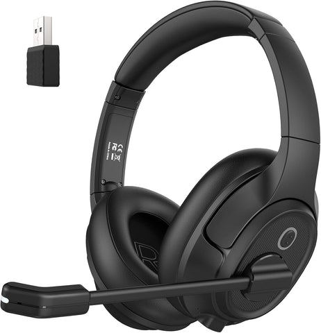 EKSA H6 Wireless Headset with Microphone & USB Dongle [Up to 55 Hours & 10 Metre Range] Bluetooth PC Headset with AI Noise Cancelling Mic, Over Ear Headphone for Business/Office/Home/Teams/Zoom