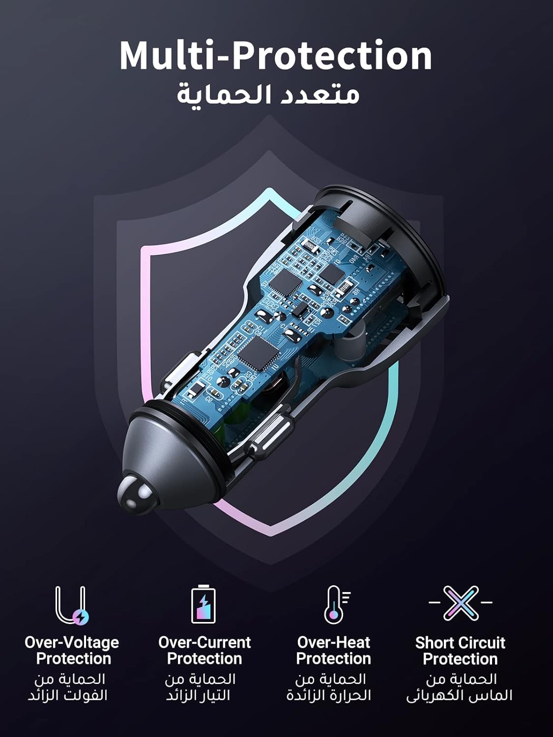 UGREEN 52.5W Car Charger Cable PD30W iPhone 16 Pro Car Charger Fast Dual USB Ports Fast Automobile Power Adapter Samsung S24 Series 25W With 1M USB C Cable for Samsung, iPhone, iPad, Huawei