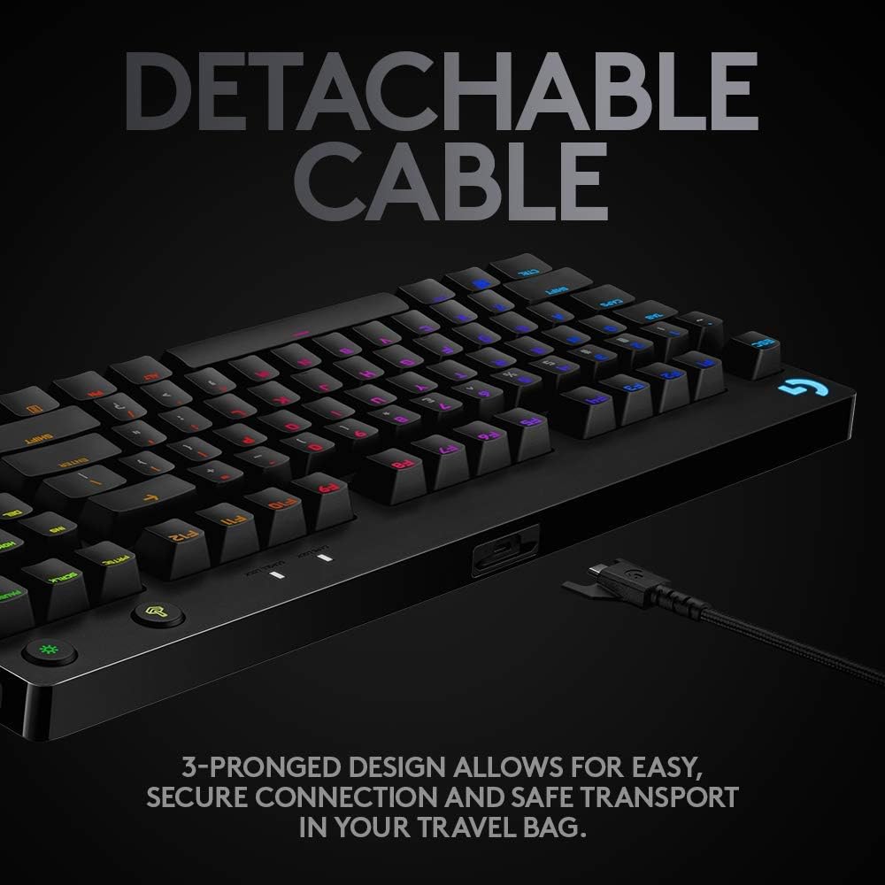 Logitech G PRO Mechanical Gaming Keyboard, Ultra Portable Tenkeyless Design, Detachable Micro USB Cable, 16.8 Million Color LIGHTSYNC RGB backlit keys - Black