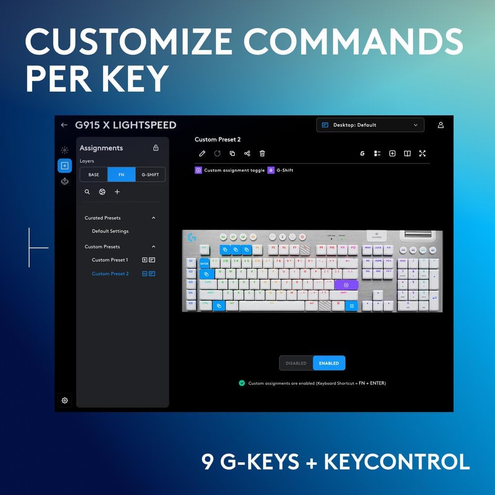 Logitech G915 X LIGHTSPEED Low-Profile Wireless Gaming Keyboard, Double-Shot PBT Keycaps,Fully Programmable Keys,RGB Backlighting, Sleek AluminumFinishing, GL Brown Tactile Switches-PC/Mac-White