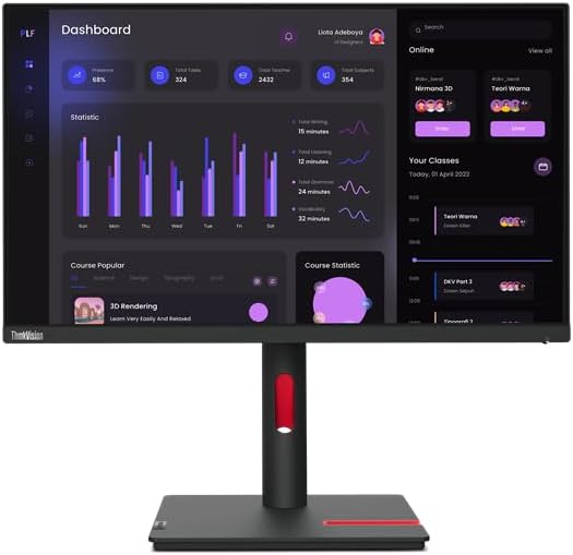 Lenovo ThinkVision T24i-30 23.8 inches FHD Monitor | 1920x1080 Resolution | IPS | 60Hz Refresh | 4ms | WLED Backlight | 1xHDMI, 1xDP, 1xVGA| tilt, Lift, Pivot, Swivel Function | Eyesafe | Raven Black