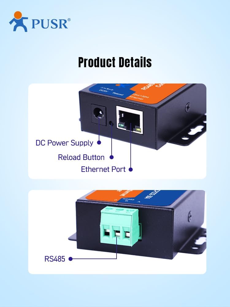 PUSR TCP232-304 RS485 to TCP/IP Serial Device Server Support Built-in Webpage Modbus Gateway RS485 to Ethernet Converter