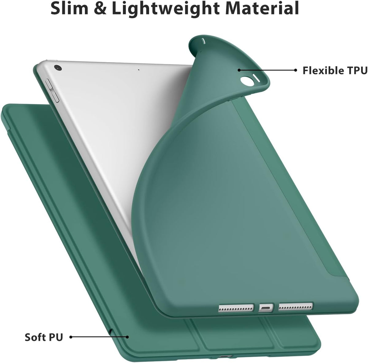 VANCLE PU Case for iPad 9/8/7 (10.2-Inch, 2021/2020/2019 Model, 9th/8th/7th Generation) ，Slim Stand Hard Back Shell Protective Smart Cover Case for 10.2 Inch iPad 9/8/7 (Green)