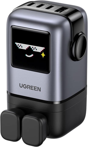 UGREEN UNO 100W USB C Charger 4-Port Nexode 100W GaN,LED Display,Compact Funny Fast Charger Type C Power Adapter for MacBook/HP/Dell/Lenovo, iPhone 16 Pro Max, Galaxy S25 Ultra, Steam Deck, etc-Black