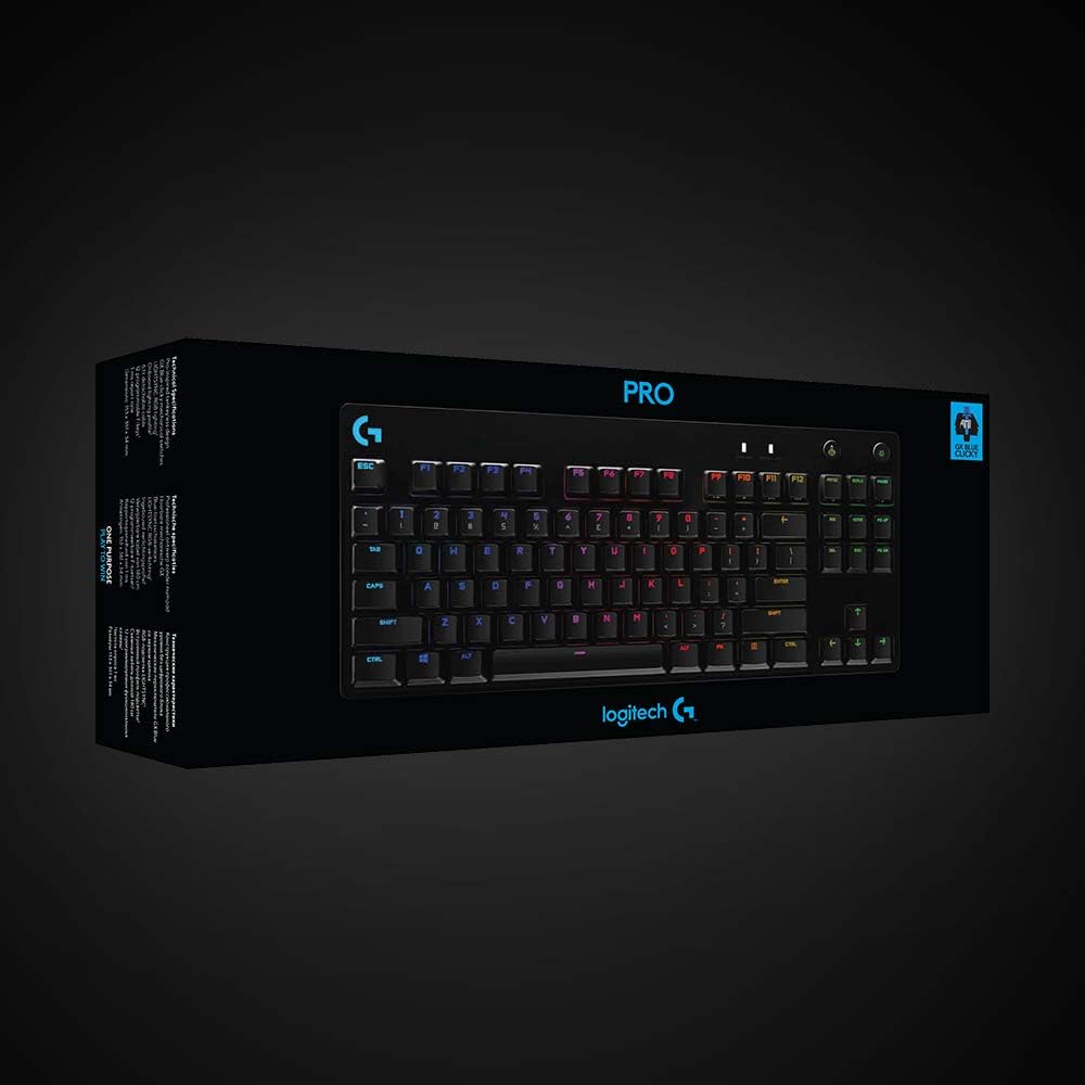 Logitech G PRO Mechanical Gaming Keyboard, Ultra Portable Tenkeyless Design, Detachable Micro USB Cable, 16.8 Million Color LIGHTSYNC RGB backlit keys - Black