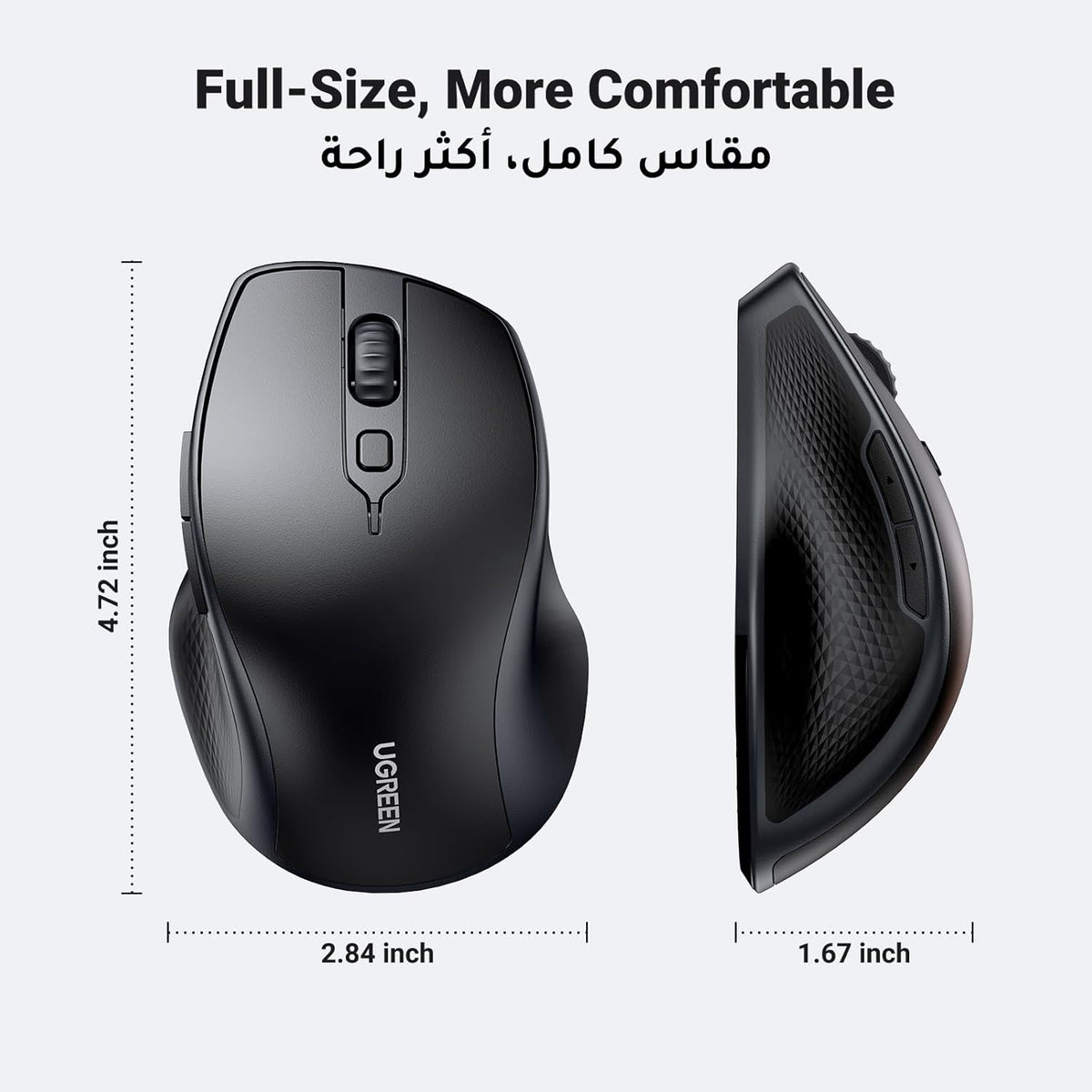 UGREEN Upgraded Ergonomic Mouse Comfortable for Large Sized Hands, Bluetooth Mouse for Laptop/Tablet, Silent Click, Dual Mode Bluetooth & 2.4G Nano Wireless Mice for PC/Smart TV/Multi-Devices Black