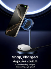 UGREEN MagFlow Wireless Charger Stand 2 in 1 Qi Magsafe Charging Station, Earbuds &Phone Charger Magnetic Holder for iPhone 16/15/14/13/12, AirPods Pro/3/2 360° Free Rotation With USB-C Charging Cable