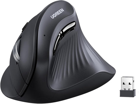 UGREEN Ergonomic Mouse, Vertical Wireless Mouse, 2.4GHz Optical Bluetooth Mice, 4 Adjustable DPI 1000/1600/2000/4000 Levels, 5 Buttons Mice for Laptop, PC, Chromebook, Desktop, Notebook etc, Black