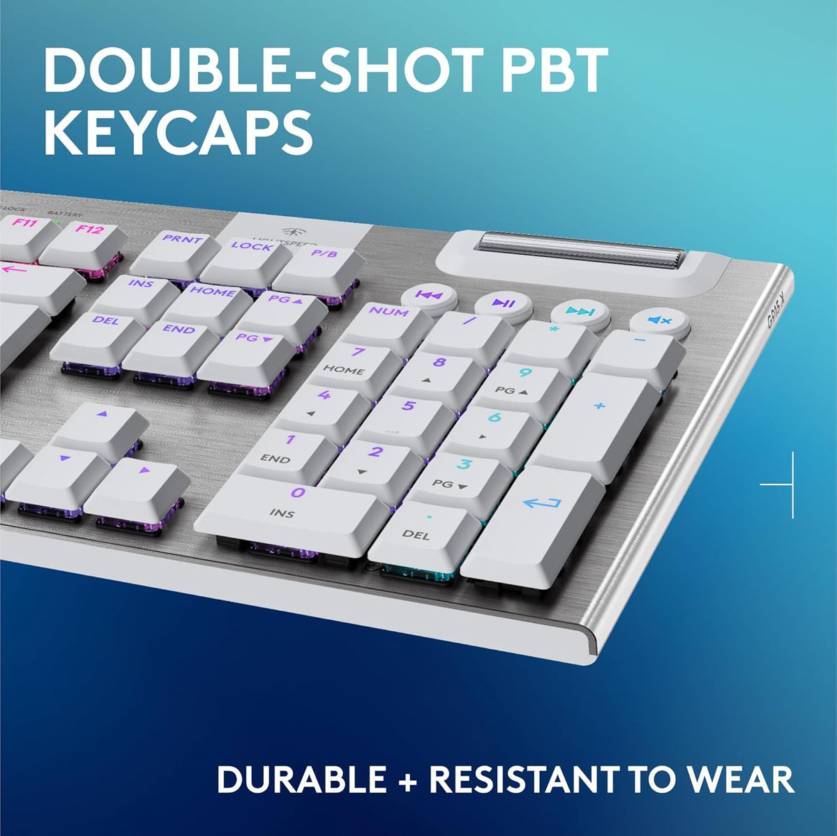 Logitech G915 X LIGHTSPEED Low-Profile Wireless Gaming Keyboard, Double-Shot PBT Keycaps,Fully Programmable Keys,RGB Backlighting, Sleek AluminumFinishing, GL Brown Tactile Switches-PC/Mac-White