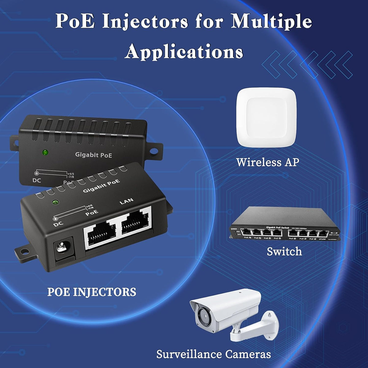 KASTWAVE Gigabit PoE Injector, Non-PoE to PoE Adapter, 30W PoE Adapter High Data Transmission IEEE 802.3at/af, 1 Port Power Over Ethernet Passive PoE Adapter, Distance Up to 100 Meters
