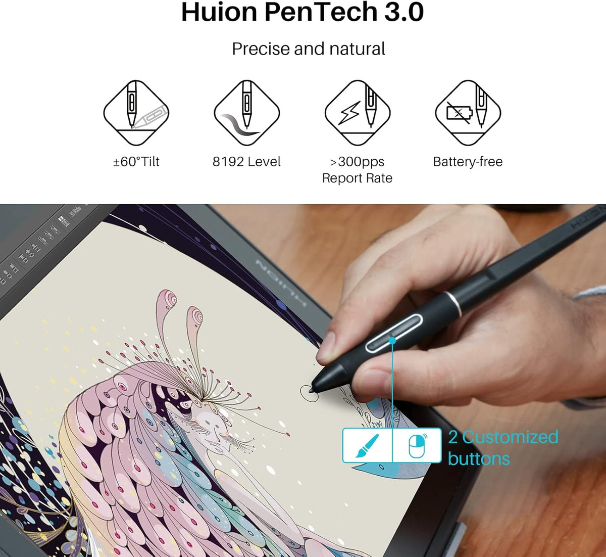 HUION KAMVAS Pro 16 2.5K QHD Drawing Tablet with Screen QLED Full-Laminated Graphics Tablet with Battery-Free Pen, 15.8inch Digital Art Tablet Compatible with Mac, PC, Android & Linux
