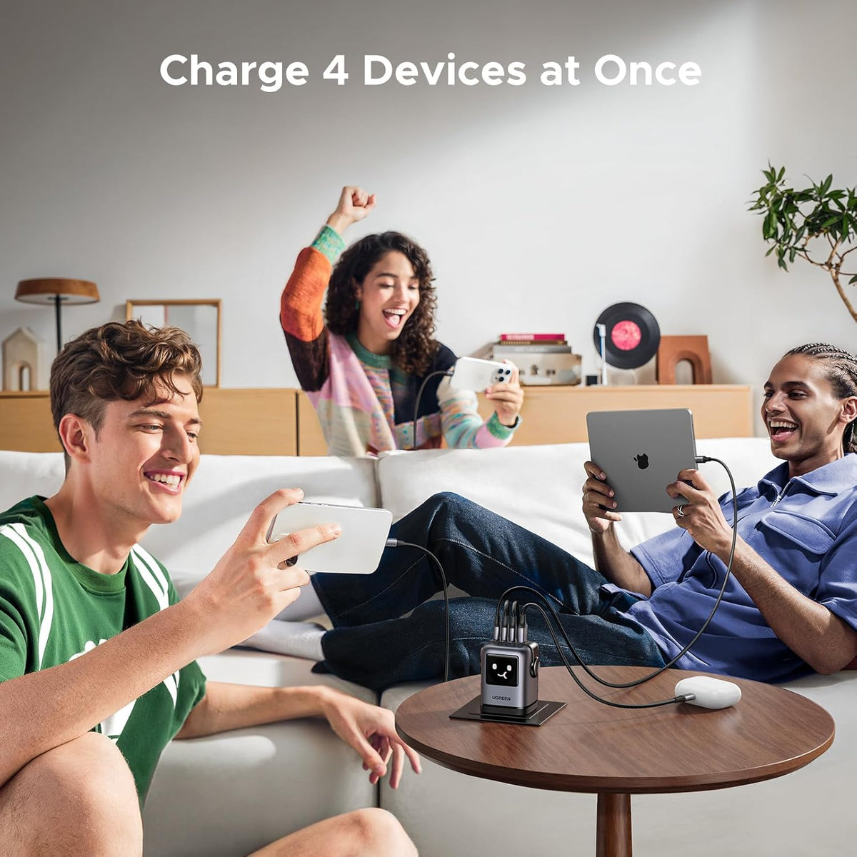 UGREEN UNO 100W USB C Charger 4-Port Nexode 100W GaN,LED Display,Compact Funny Fast Charger Type C Power Adapter for MacBook/HP/Dell/Lenovo, iPhone 16 Pro Max, Galaxy S25 Ultra, Steam Deck, etc-Black