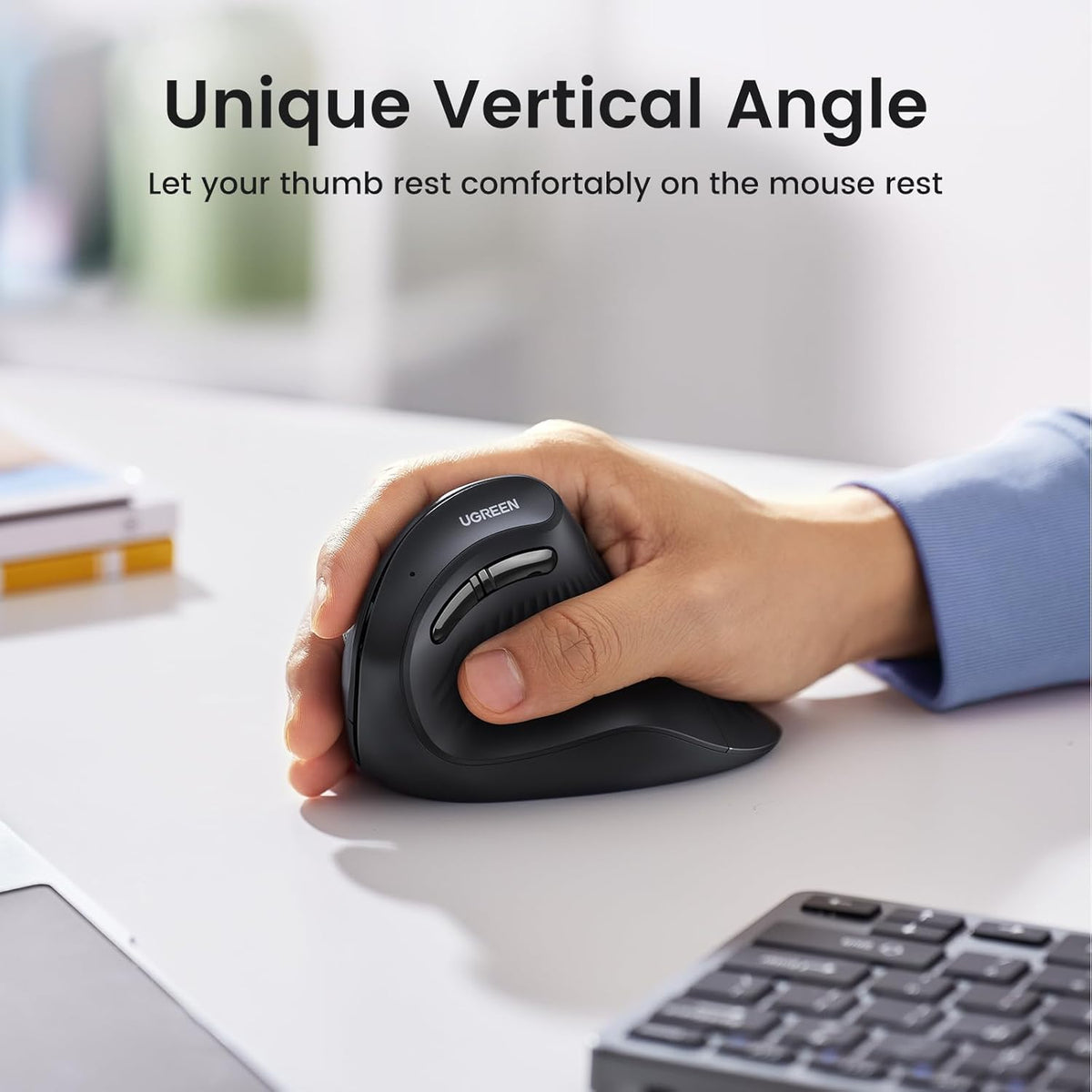 UGREEN Ergonomic Mouse, Vertical Wireless Mouse, 2.4GHz Optical Bluetooth Mice, 4 Adjustable DPI 1000/1600/2000/4000 Levels, 5 Buttons Mice for Laptop, PC, Chromebook, Desktop, Notebook etc, Black