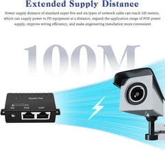 KASTWAVE Gigabit PoE Injector, Non-PoE to PoE Adapter, 30W PoE Adapter High Data Transmission IEEE 802.3at/af, 1 Port Power Over Ethernet Passive PoE Adapter, Distance Up to 100 Meters