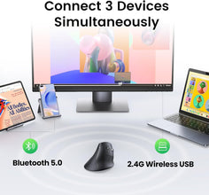UGREEN Ergonomic Mouse, Vertical Wireless Mouse, 2.4GHz Optical Bluetooth Mice, 4 Adjustable DPI 1000/1600/2000/4000 Levels, 5 Buttons Mice for Laptop, PC, Chromebook, Desktop, Notebook etc, Black