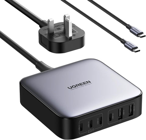 UGREEN Nexode Set 200W Fast USB C Charger 2M UK Plug Cord Station Multi-Function 6 in 1 GaN Charge Power Adapter Wall Plug with 1M 100W Cable for MacBook Pro/Air, iPhone 16, iPad Pro, Galaxy S25U etc
