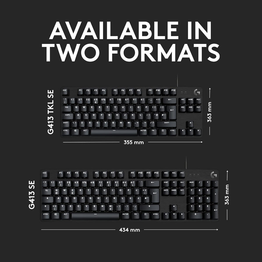 Logitech G413 TKL SE Mechanical Gaming Keyboard - Compact Backlit Keyboard with Tactile Mechanical Switches