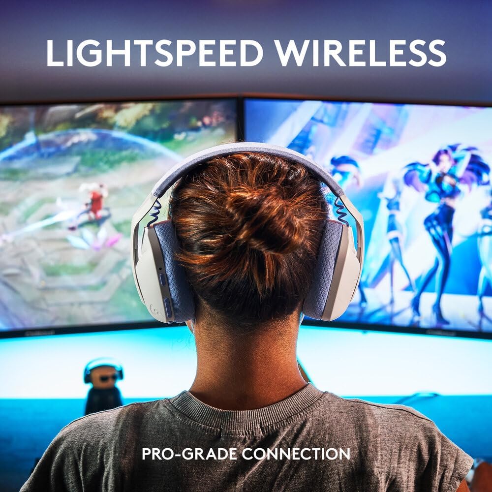 Logitech G435 LIGHTSPEED & Bluetooth Wireless Gaming Headset - Ultra Lightweight 165g over-ear headphones, built-in mics, 18h battery, compatible with Dolby Atmos, PC, PS4, PS5, Mobile - White
