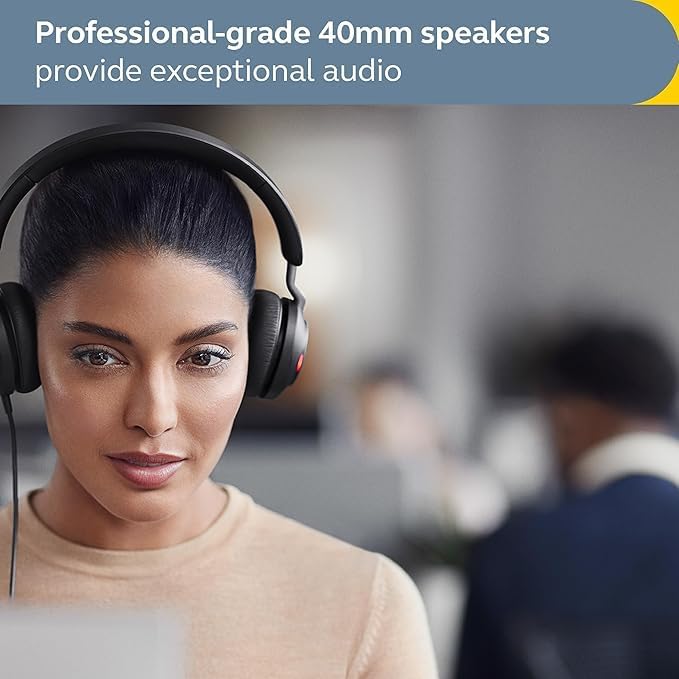 Jabra Evolve2 40 SE Wired Noise-Cancelling Stereo Headset With 3-Microphone Call Technology and USB-A Cable - MS Teams Certified
