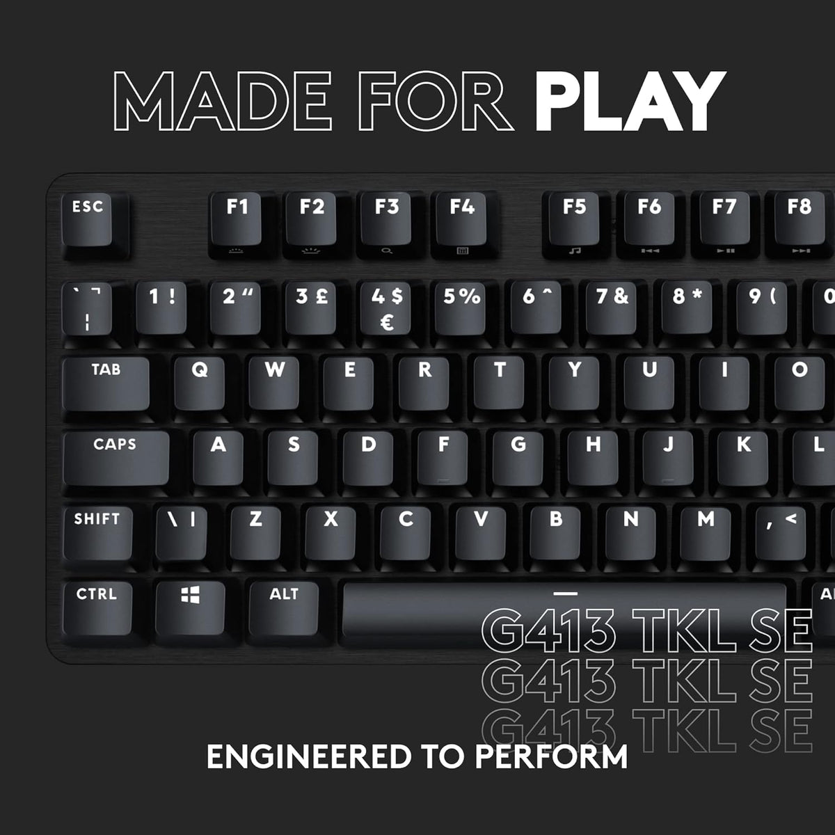 Logitech G413 TKL SE Mechanical Gaming Keyboard - Compact Backlit Keyboard with Tactile Mechanical Switches, Anti-Ghosting, Compatible with Windows, macOS, AR Keyboard - Black Aluminium