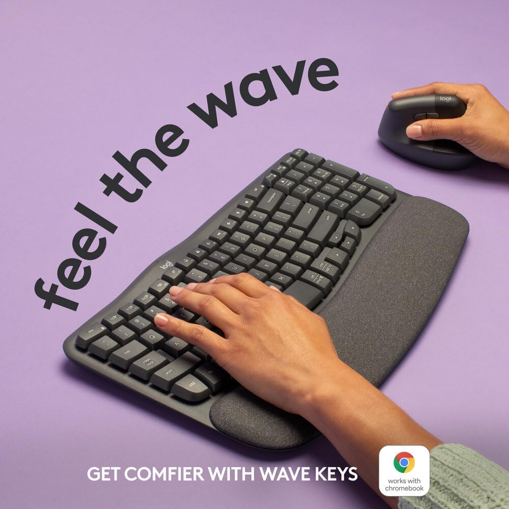 Logitech Wave Keys Wireless Ergonomic Keyboard with Cushioned Palm Rest