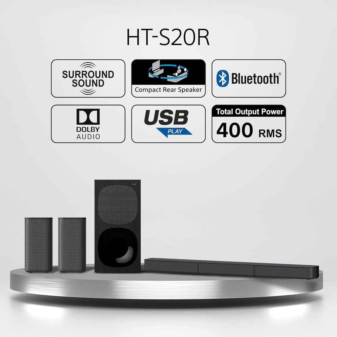 Sony HT-S20R Real 5.1ch Dolby Digital Soundbar for TV with subwoofer and Compact Rear Speakers