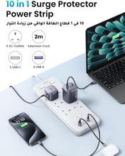 UGREEN 65W 10-in-1 Extension Cord with 4 USB Slots, Power Strip Surge Protector with 6-Way Multi-plug USB Charger Socket Smart Charging Station 2M Extension Cable for Home Office Travel