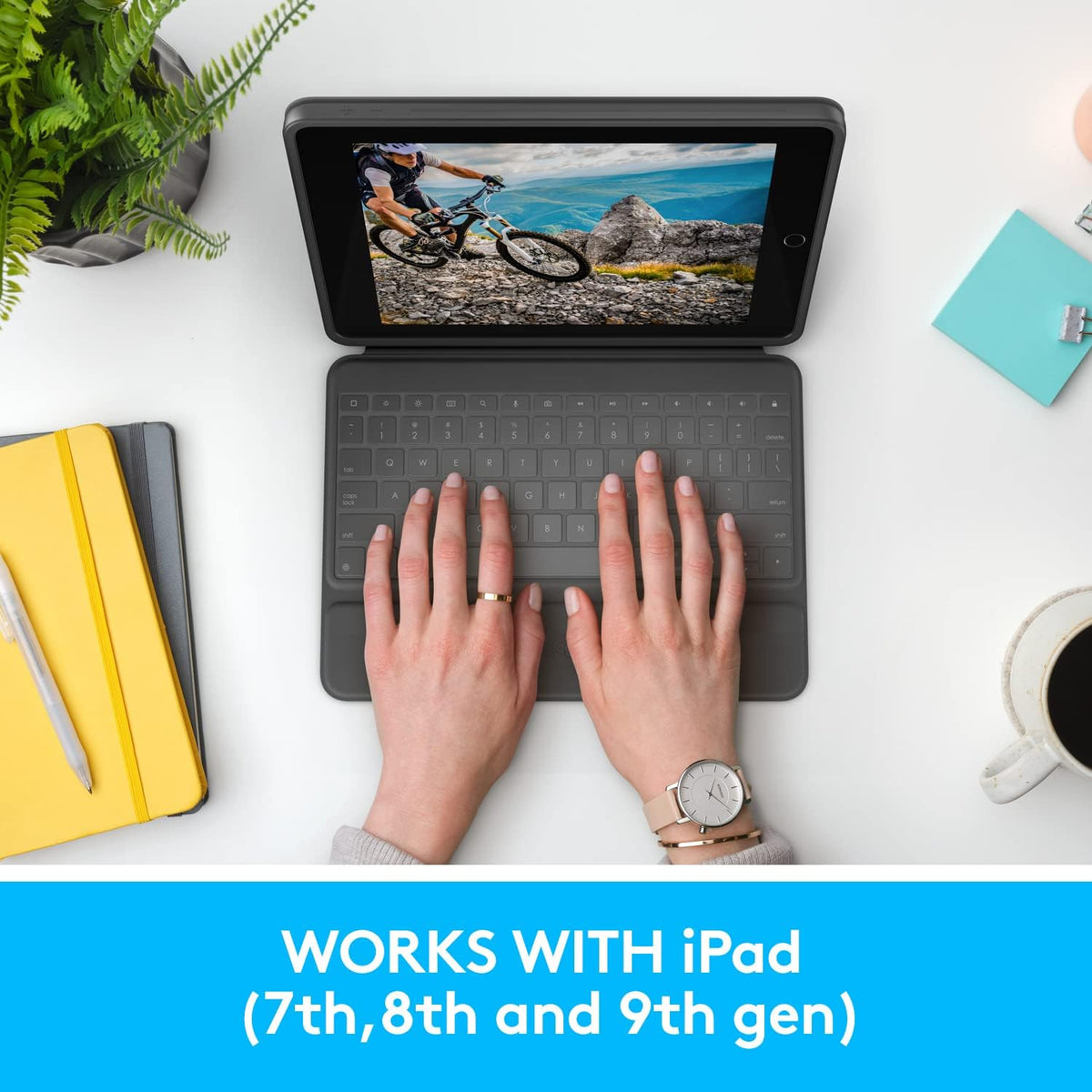 Logitech Rugged Folio - iPad (7th, 8th, & 9th generation) Protective Keyboard Case with Smart Connector and Durable Spill-Proof Keyboard, ARA Keyboard, Graphite