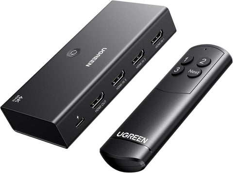 UGREEN 3 IN 1 OUT HDMI Switch, Unidirectional HDMI Splitter With Remote, Support 4K, HDR, 3D, Dolby Sound, 192kHz 24bit, Compatible for PC, Laptop, Blu-ray DVD, PS4/PS4 pro, Xbox, Switch, Apple TV etc