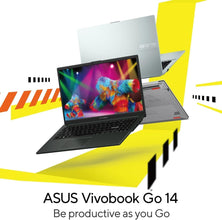 ASUS Vivobook GO 14 E140FA-NK185W (Mixed Black) Slim Laptop, R5 7520U 8GB 512GB PCIE G3 SSD, AMD Radeon, WIN11 HOME, 14-inch, HD Webcam, Fingerprint, Eng-Arb-Keyboard.