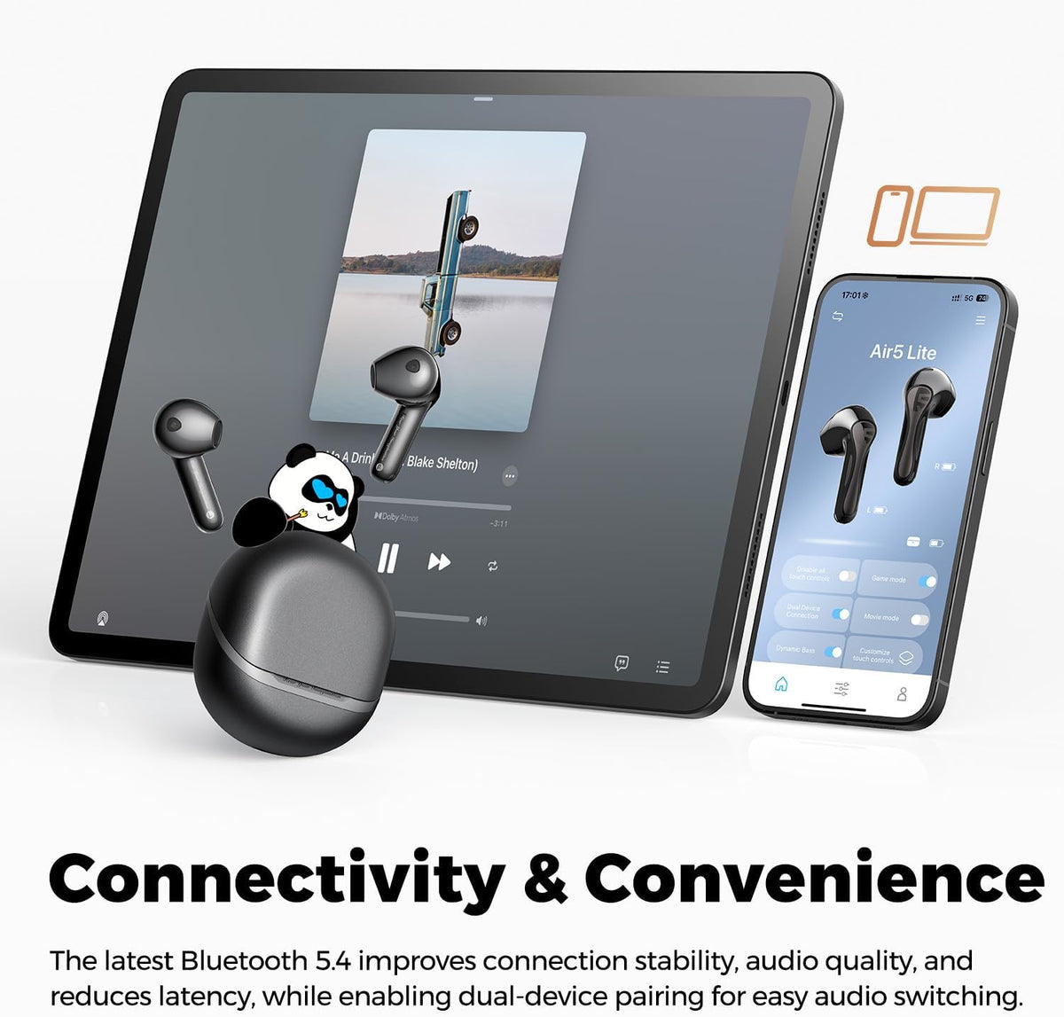 SOUNDPEATS Air5 Lite Wireless Earbuds with Hi-Res Audio, Bluetooth 5.4 Earphones, 13mm Drivers, LDAC Codec, Noise Cancelling Headphones for Calls, Stereo Sound, 30 Hrs, APP Control, Fast Charge