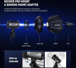 NEEWER MS60C RGBWW LED Video Light with 2.4G/APP Control, 65W Metal Mini RGB COB, Bowens Mount Spotlight, 2700K-6500K, 8300lux/1m, CRI 97+/TLCI 98+,17 Effects + RGBCW | AWP012551