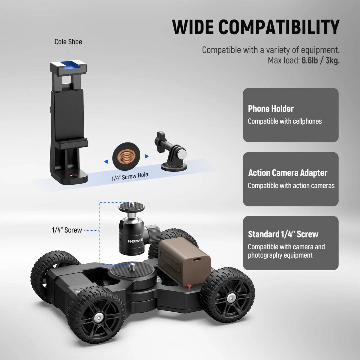 Neewer DL400 Upgraded Motorized Camera Slider Dolly with App Control, Ultra Quiet Powerful Dual Motor Drive, 5H Runtime, Compatible with GoPro iPhone Android Samsung Smartphone DSLR Camera Camcorder