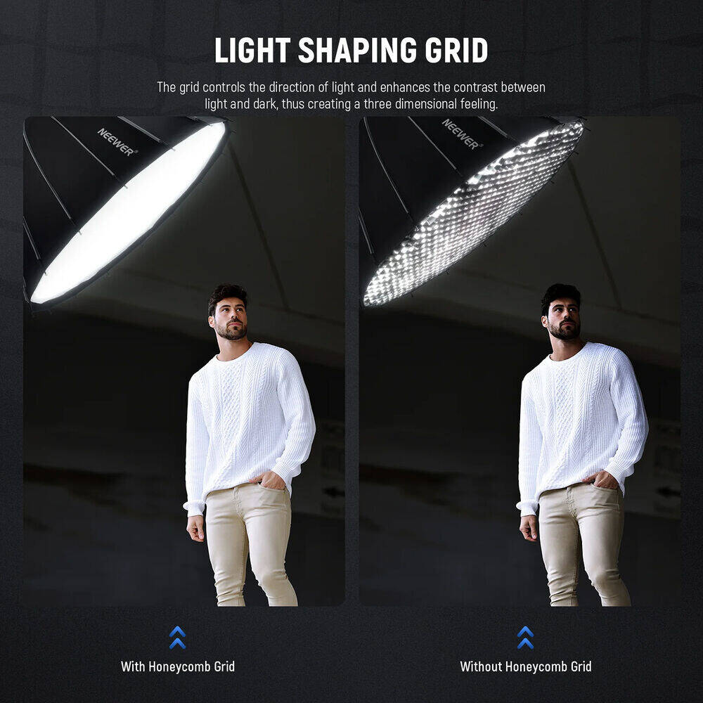 Neewer Parabolic Softbox, 16 Ribs, Reflective Silver Interior, Widely Compatible Bowens Mount, Soft, Directional Light Quality, Includes Fabric Grid, Black | SF120Q