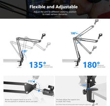 Neewer Microphone Arm Stand, Suspension Boom Scissor Mic Arm Stand with 3/8 to 5/8 Screw and Cable Ties Compatible with Blue Yeti, Snowball, Yeti X, Quadcast and Other Mics, Max Load 1.5kg