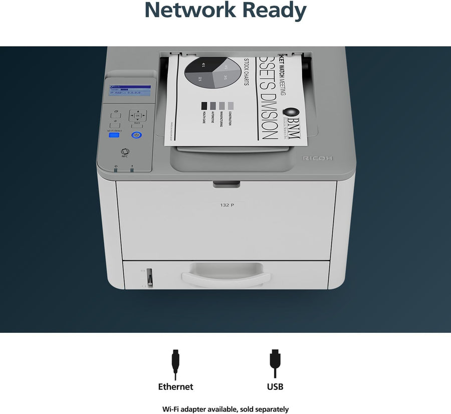RICOH 132 P Compact Black & White Duplex Laser Printer 34PPM