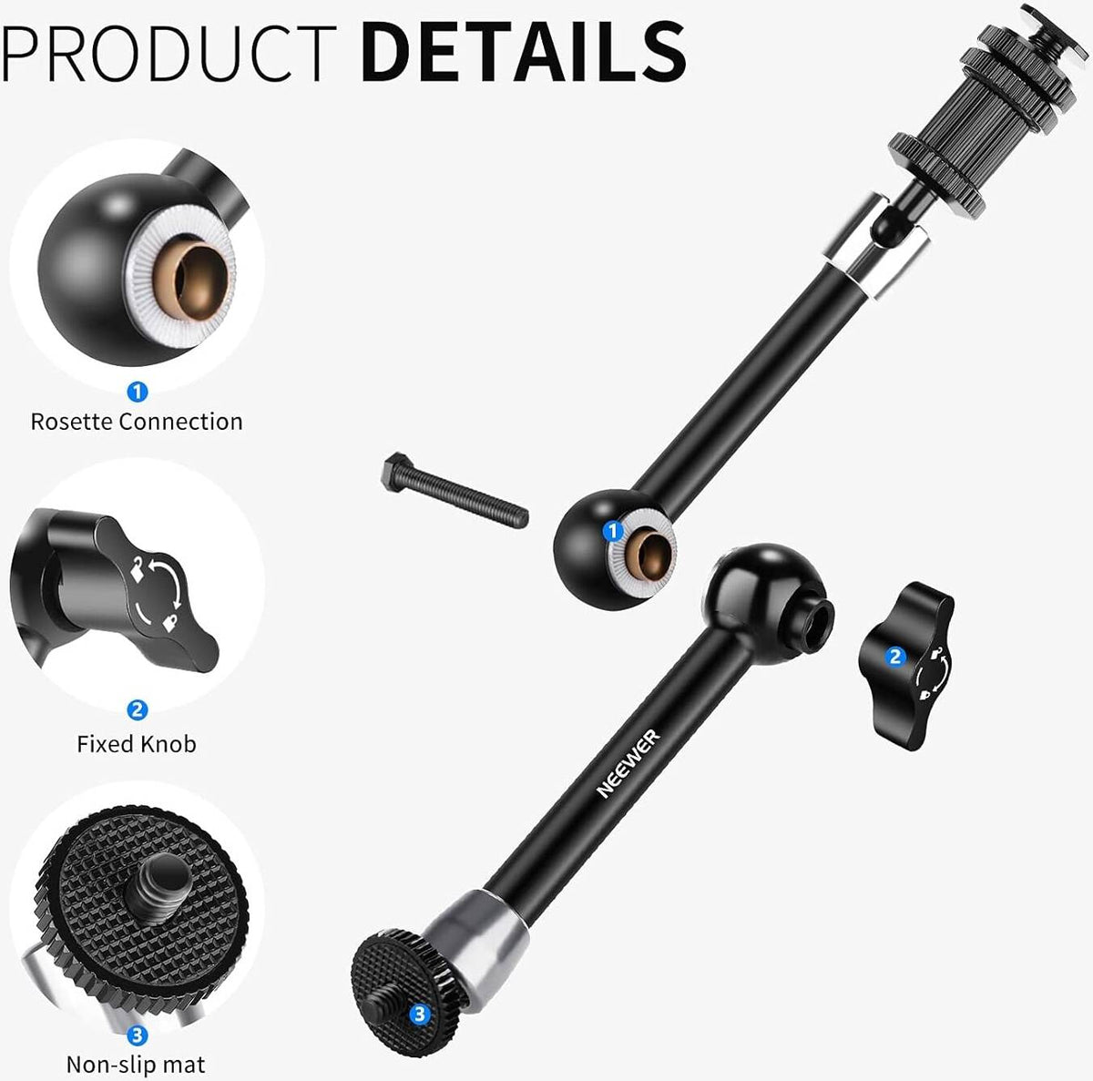 Neewer Upgraded Super Clamp and 11" Adjustable Friction Power Articulating Magic Arm Compatible with SmallRig Camera Cage/Rig, Further Expansion for Monitor/LED Light/Webcam, Max Load 4.4lb/2kg, ST20