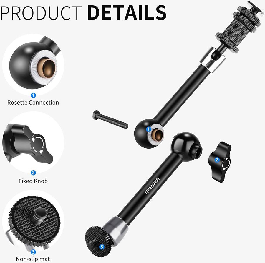 Neewer Upgraded Super Clamp and 11" Adjustable Friction Power Articulating Magic Arm Compatible with SmallRig Camera Cage/Rig