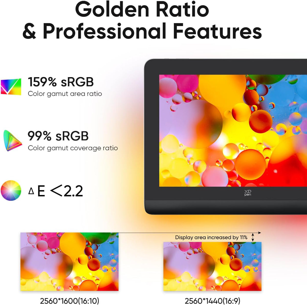 XP-PEN Artist Pro 16(Gen 2) Graphics Tablet, Digital Drawing Pad, Pen Tablet with 16 Inch QHD Screen, Monitor with Mini Direct Keyboard Shortcut, Fully Laminated with Stand, Smart X3 Pro Chip