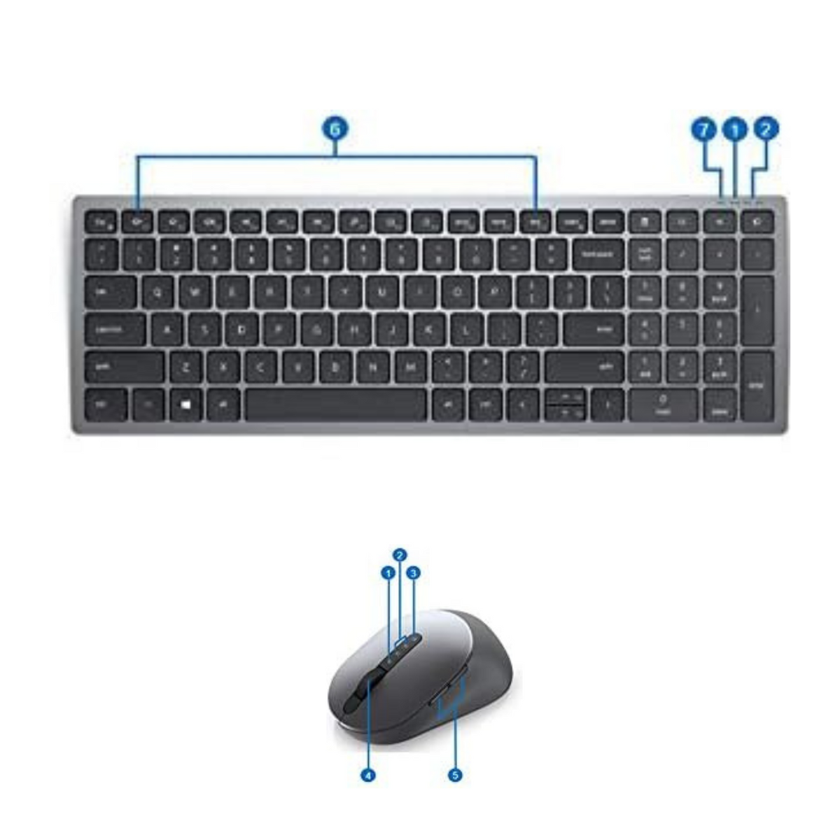 Dell KM7120W Multi-Device Bluetooth & Wireless Keyboard and Mouse Qwerty -Titan Gray (Arabic-English)