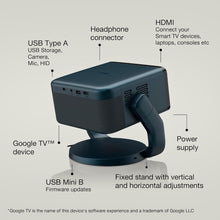 Epson EF-22 Mini Smart Laser Projector with Swivel stand, Full HD, 1000 Lumens, 150 Inch Display with HDR, Google TV, Dolby Atmos Sound, Gaming & Home Cinema – Navy Blue