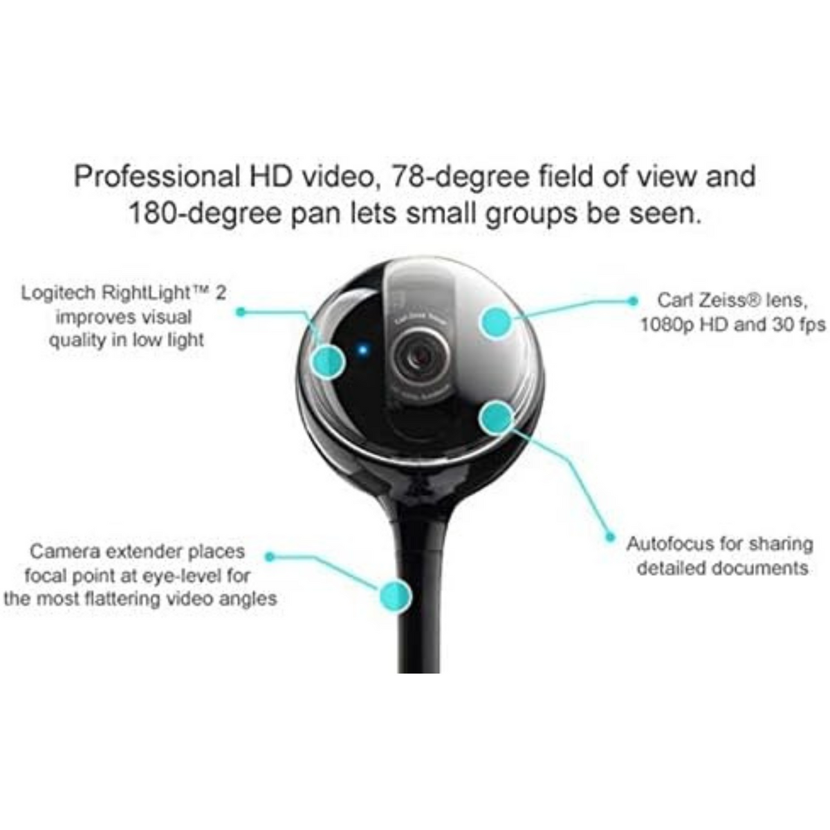 Logitech BCC950 Full HD 1080P Business Webcam Omnidirectional Speaker for Video Conference, Black
