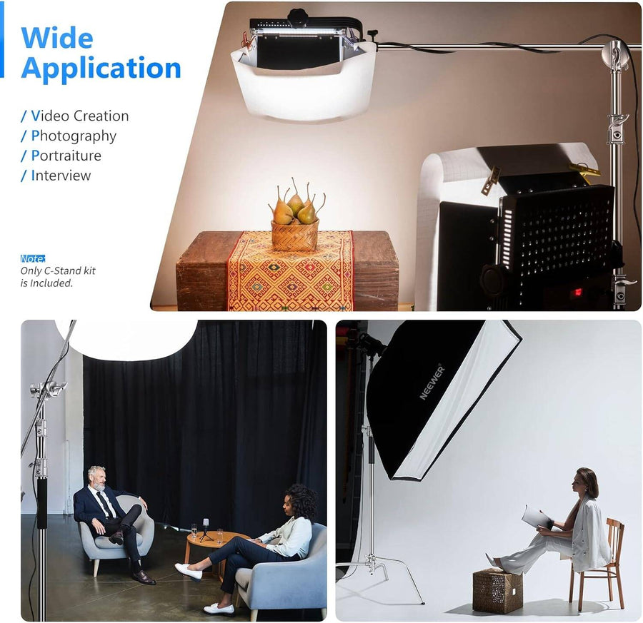Neewer Pro 100% Stainless Steel Heavy Duty C Stand with Boom Arm - Max Height 331cm Photography Light Stand with 120cm Holding Arm